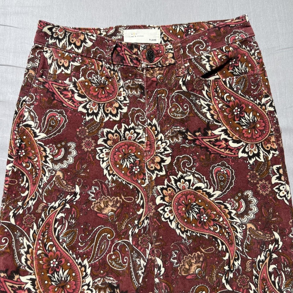 Sterling & Stitch Flare‎ Pants Womens 27x32.5 Brown Paisley Corduroy Boho Retro - Picture 6 of 16